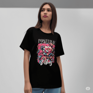 Positive Vibes Floral T-Shirt – Unisex Black Tee | Zenextt® Uplifting Streetwear 3